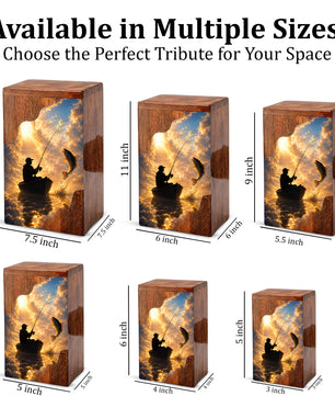 Fishing in Heaven Wooden Cremation Urn – Personalized Memorial Urn for Human Ashes