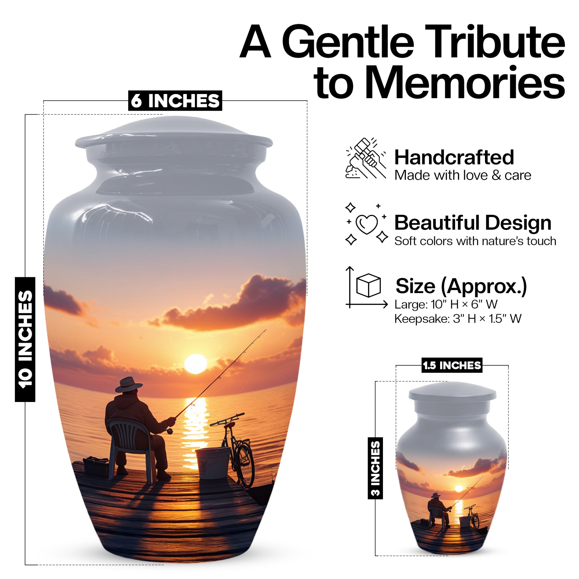 Fishing Cremation Urn for Human Ashes | Adult Fishing Memorial Urn