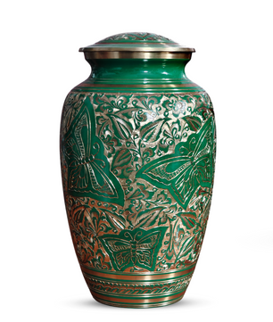 Green Butterfly Burial Urn For Human Ashes - Engraved Burial Brass Urns
