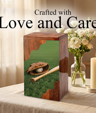 Baseball Legacy Wooden Cremation Urn – Baseball Memorial Wooden Urn for Human Ashes