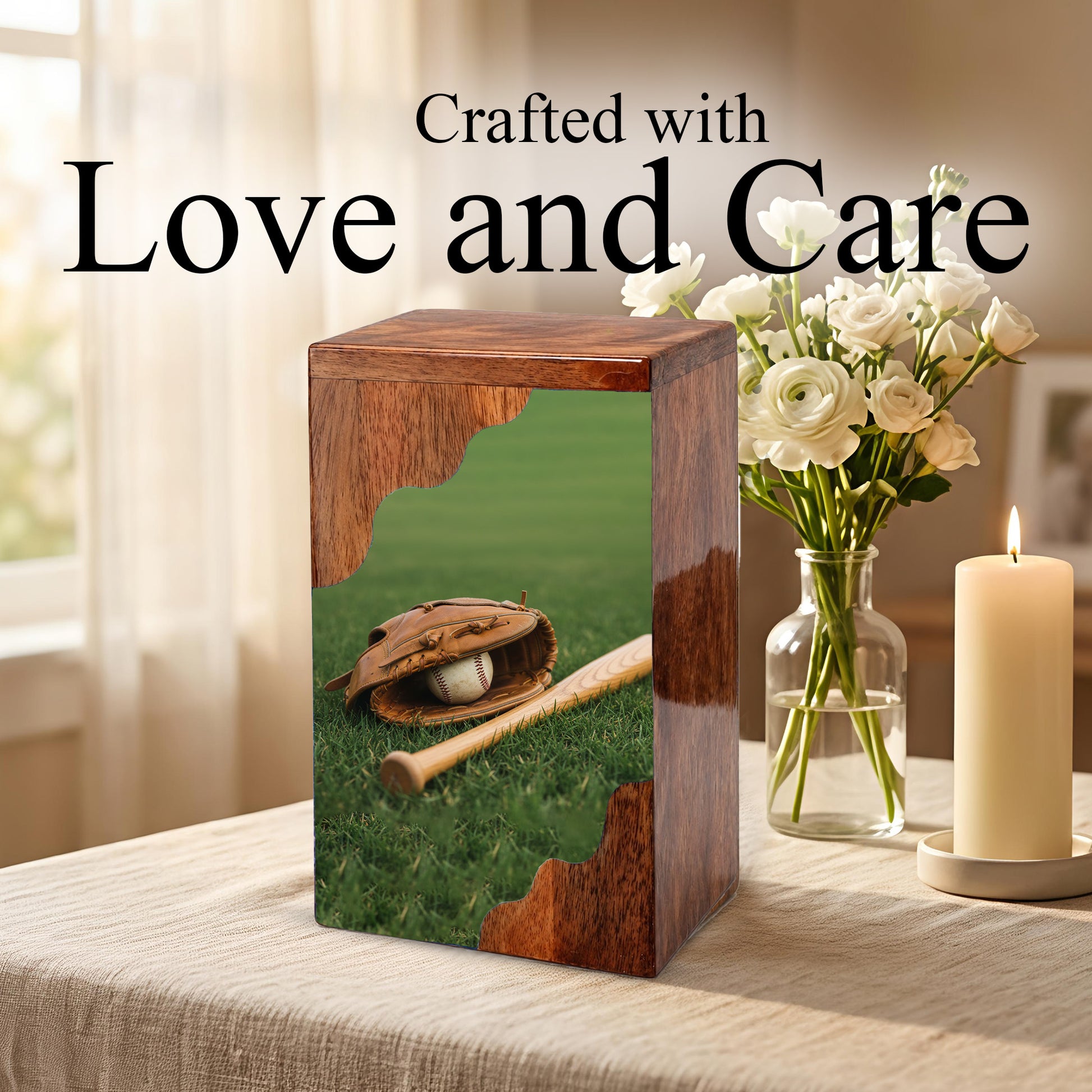 Baseball Legacy Wooden Cremation Urn – Baseball Memorial Wooden Urn for Human Ashes