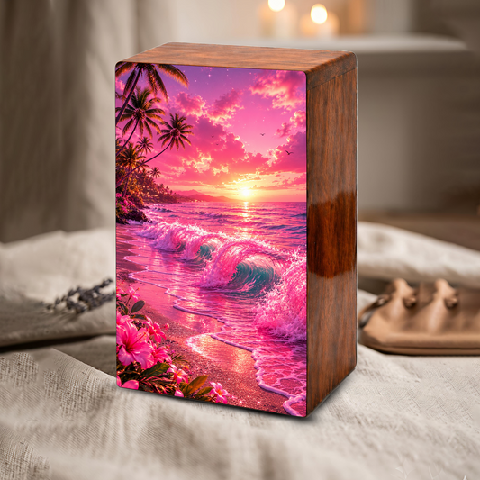 Pink Ocean Urn For Ashes - Beach Small Urns For Men and Women