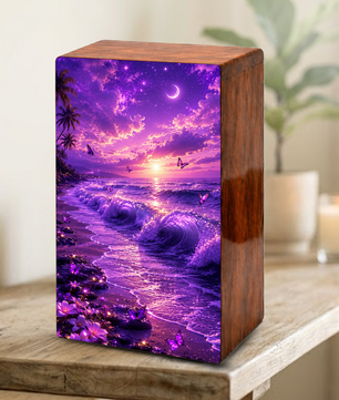 Butterfly Ocean Urn For Ashes - Purple Beach Small Urns For Men and Women