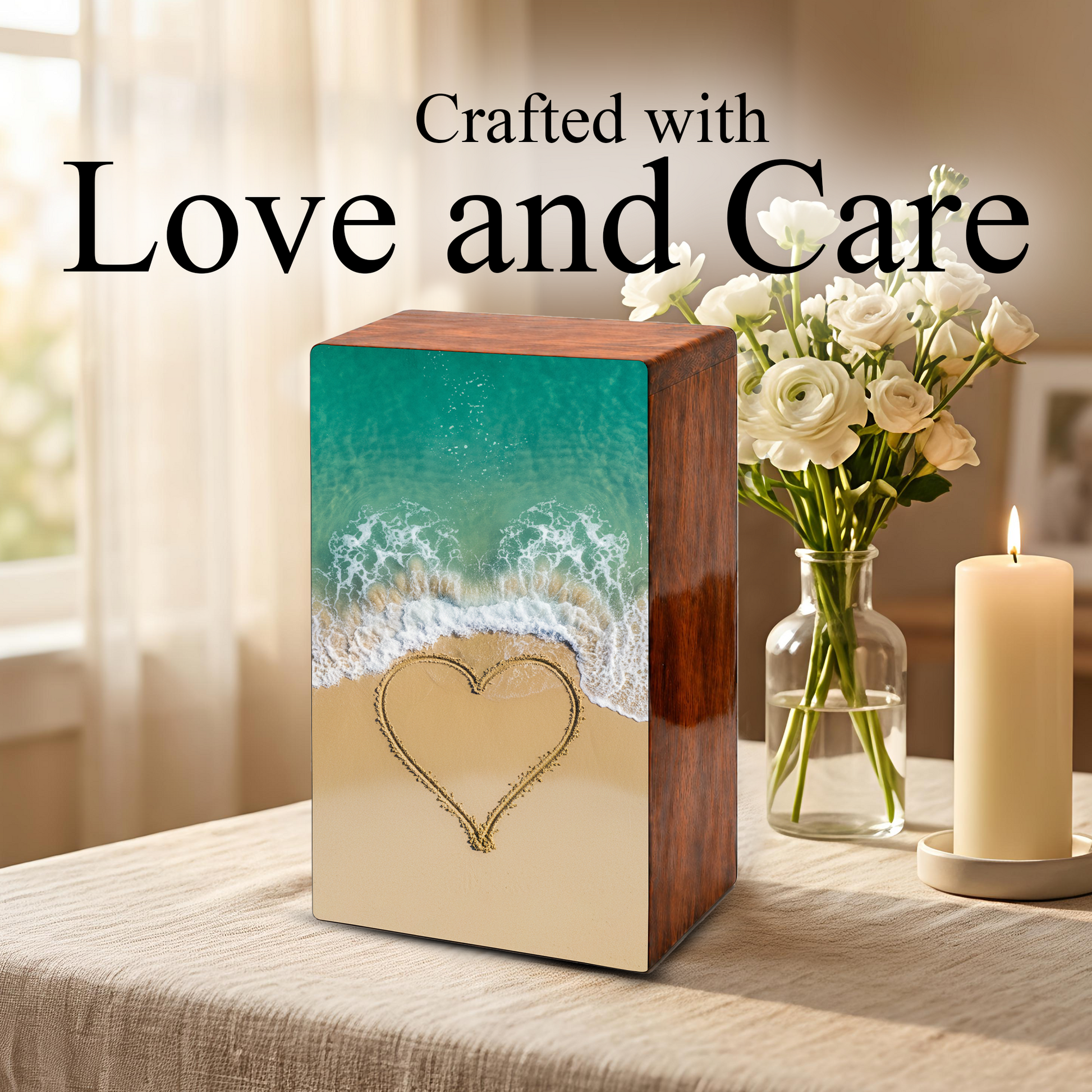 Heart Beach Themed Urn – Ocean Decorative Keepsake Urns for Adults