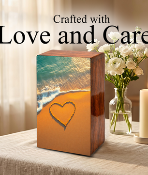 Ocean Beach Urn Wooden – Heart Coastal Memorial Urn for Human Ashes