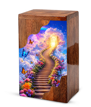 Heavenly Garden Wooden Cremation Urn – Personalized Memorial Urn for Human Ashes | Stairway to Heaven Memorial Urn