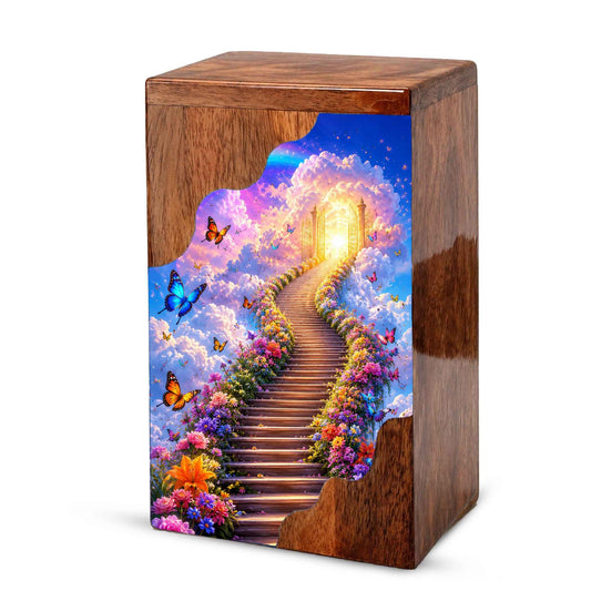 Heavenly Garden Wooden Cremation Urn – Personalized Memorial Urn for Human Ashes | Stairway to Heaven Memorial Urn