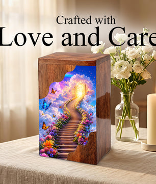 Heavenly Garden Wooden Cremation Urn – Personalized Memorial Urn for Human Ashes | Stairway to Heaven Memorial Urn
