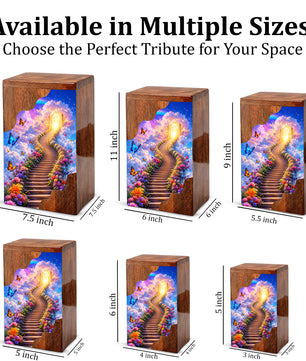 Heavenly Garden Wooden Cremation Urn – Personalized Memorial Urn for Human Ashes | Stairway to Heaven Memorial Urn