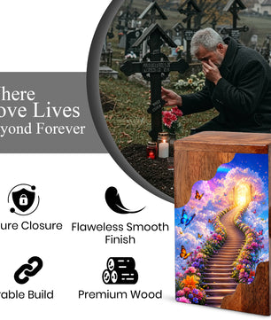 Heavenly Garden Wooden Cremation Urn – Personalized Memorial Urn for Human Ashes | Stairway to Heaven Memorial Urn