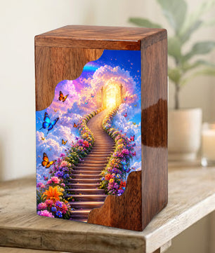 Heavenly Garden Wooden Cremation Urn – Personalized Memorial Urn for Human Ashes | Stairway to Heaven Memorial Urn