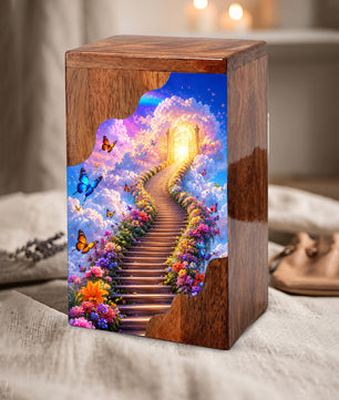 Heavenly Garden Wooden Cremation Urn – Personalized Memorial Urn for Human Ashes | Stairway to Heaven Memorial Urn