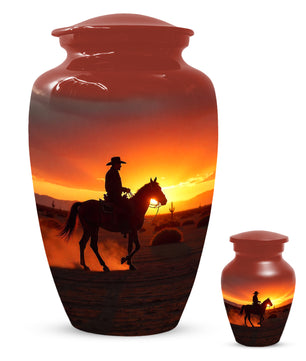 Cowboy Sunset Urn for Adult Ashes | Western Urn | Cowboy Urn for Dad