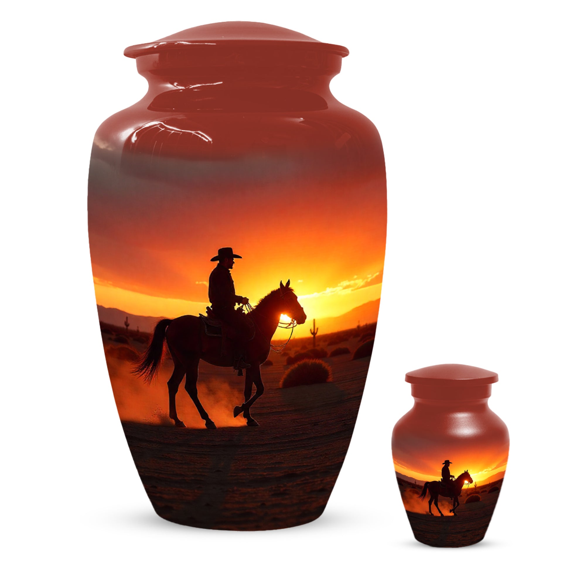 Cowboy Sunset Urn for Adult Ashes | Western Urn | Cowboy Urn for Dad