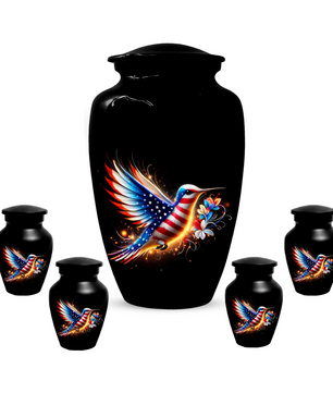 Patriotic Hummingbird Urn for Ashes, American Flag Memorial Urn