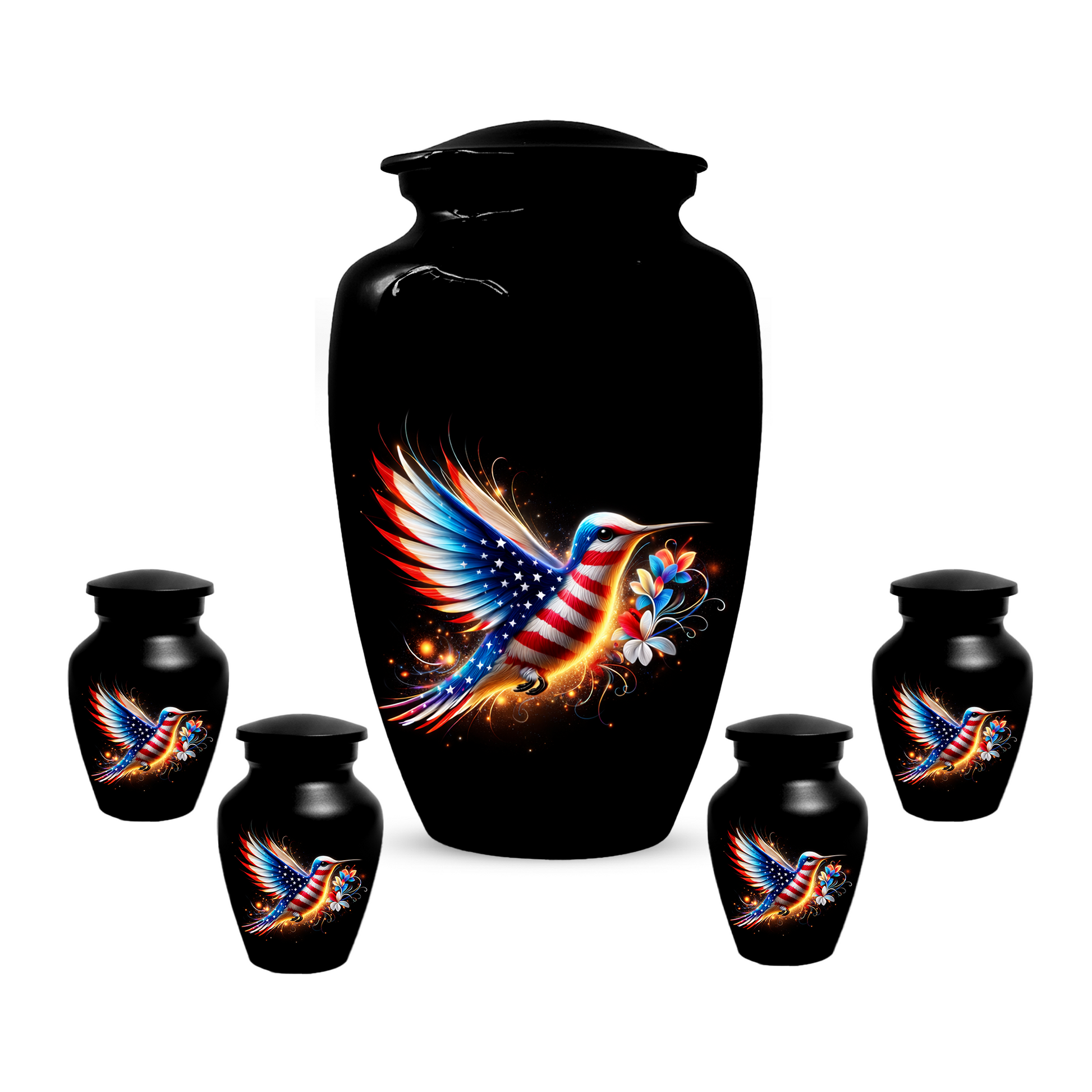 Patriotic Hummingbird Urn for Ashes, American Flag Memorial Urn