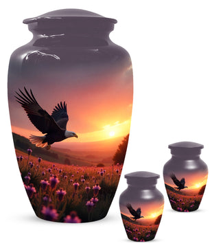 Flying Eagle Sunset Urn for Human Ashes | Majestic Eagle Sunset Adult Cremation Urn | Memorial Funeral Urn