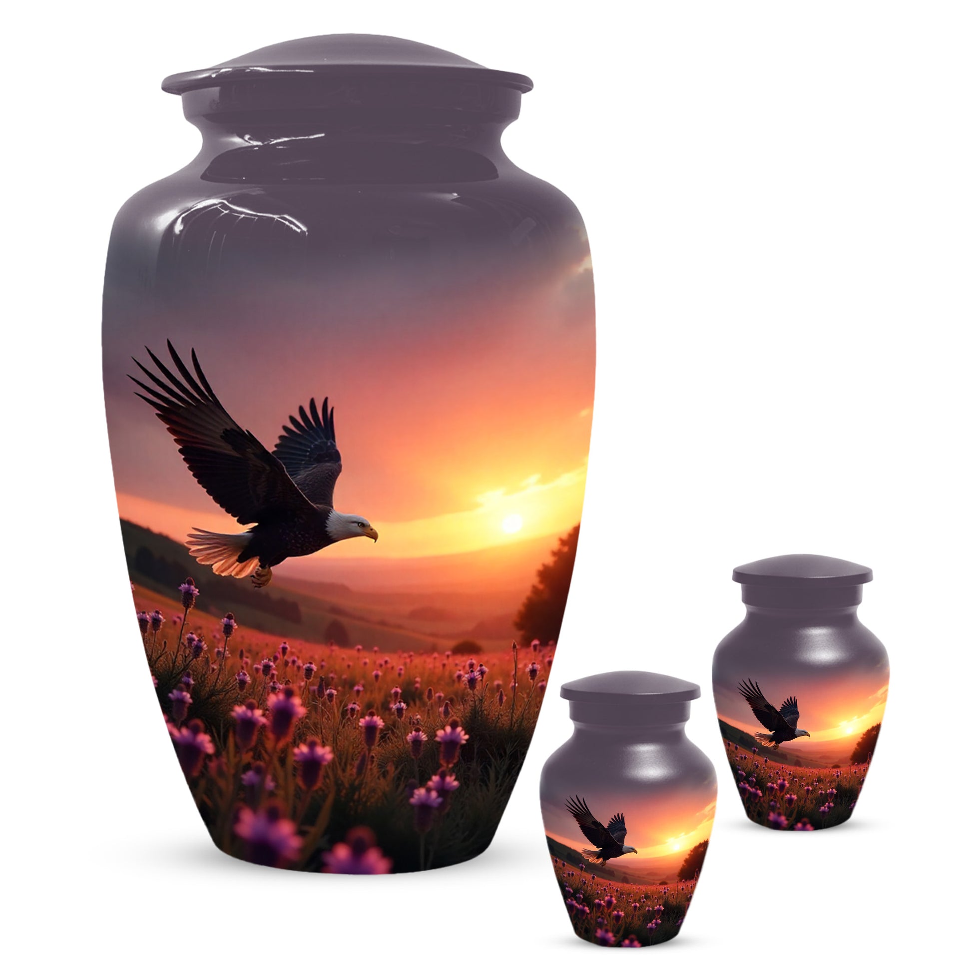 Flying Eagle Sunset Urn for Human Ashes | Majestic Eagle Sunset Adult Cremation Urn | Memorial Funeral Urn