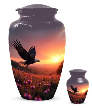 Flying Eagle Sunset Urn for Human Ashes | Majestic Eagle Sunset Adult Cremation Urn | Memorial Funeral Urn