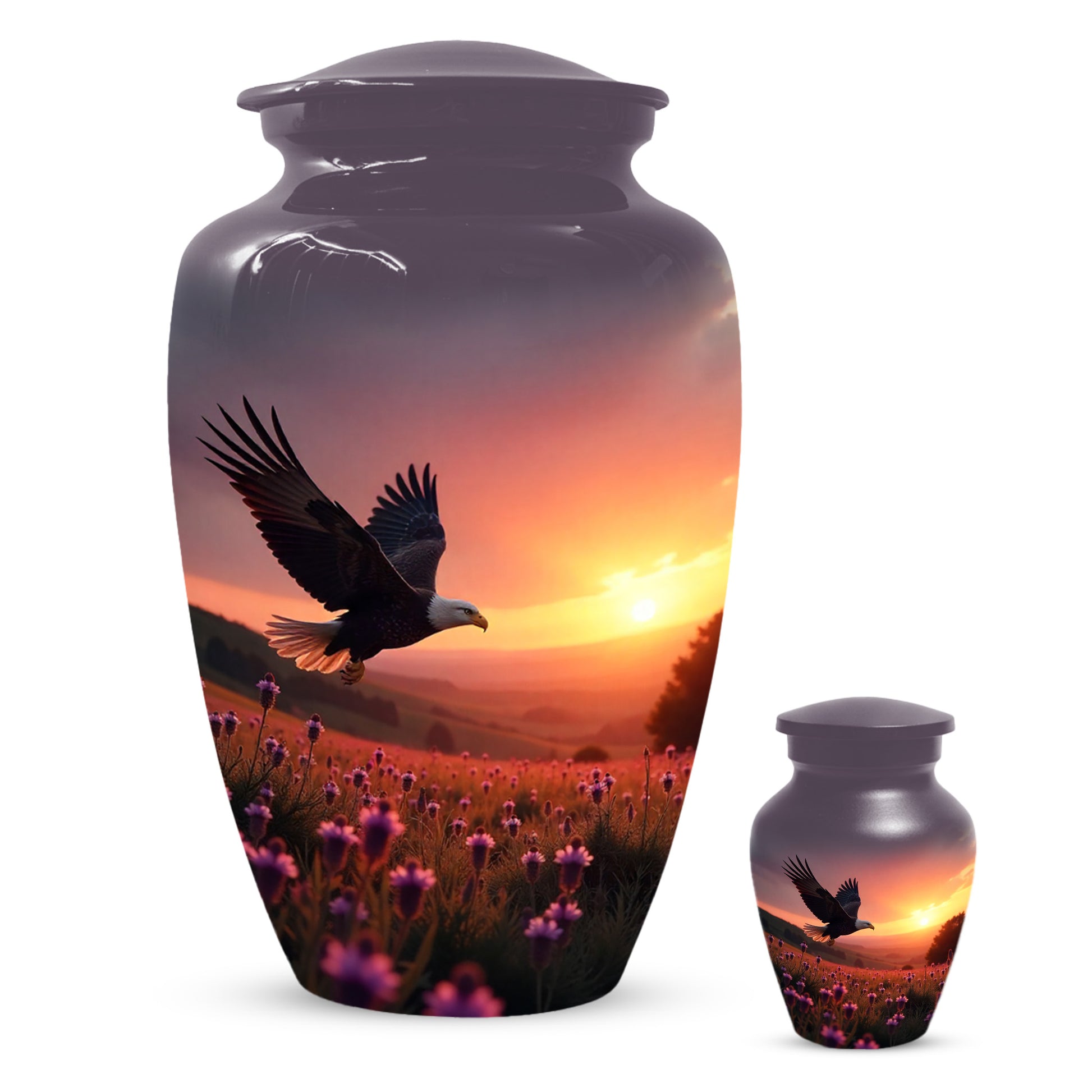 Flying Eagle Sunset Urn for Human Ashes | Majestic Eagle Sunset Adult Cremation Urn | Memorial Funeral Urn