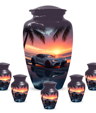 Beach Sunset Car Cremation Urn for Human Ashes | Adult Urn with Sports Car