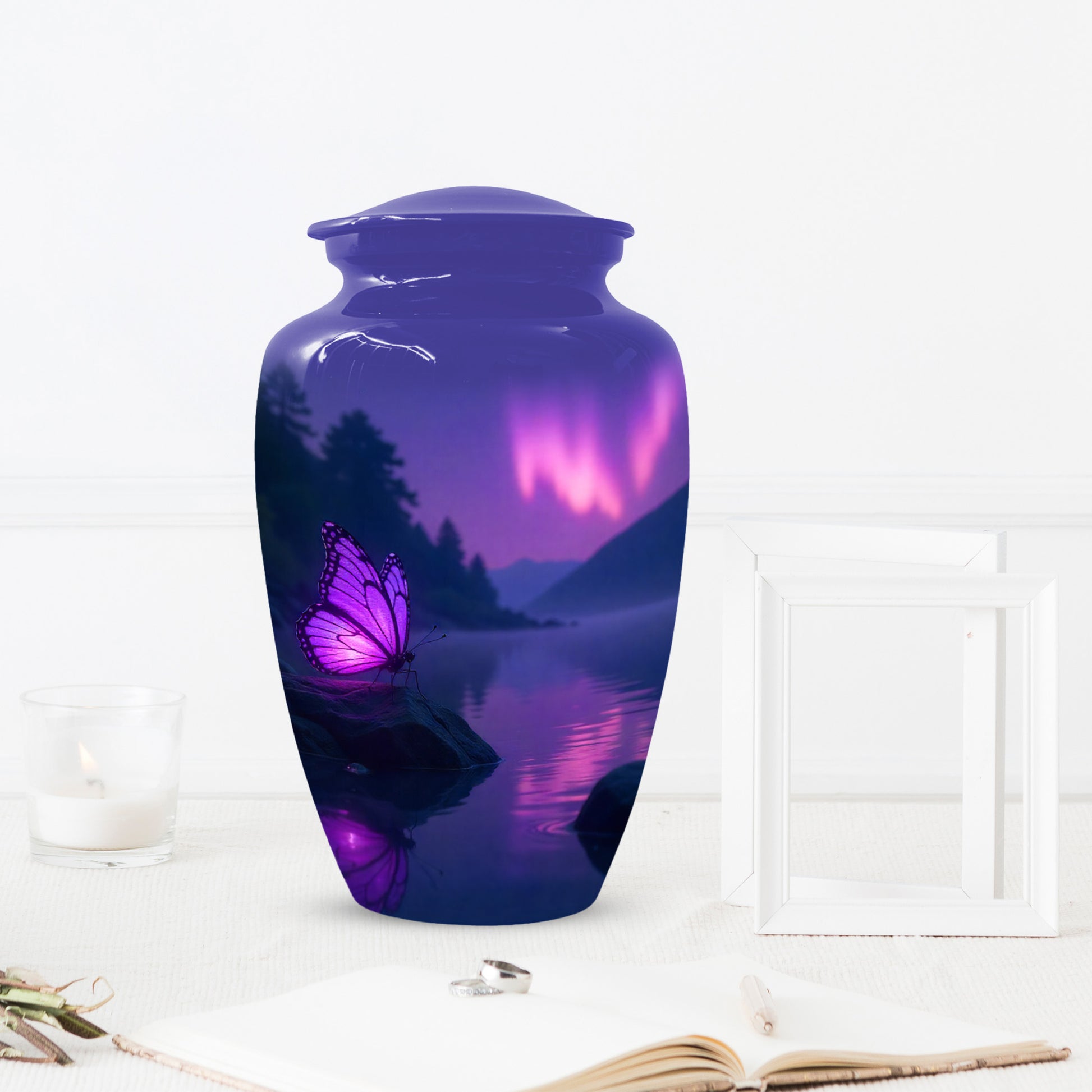 Purple Butterfly Purple Urn for Human Ashes | Elegant Purple Butterfly Cremation Urn for Adult Ashes