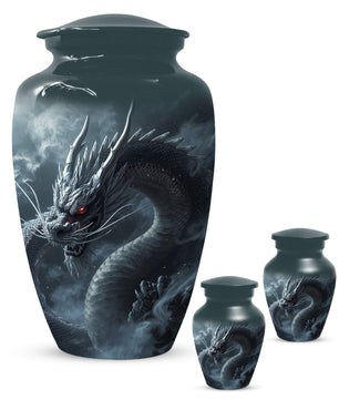 Black Dragon Urn for Human Ashes | Adult Cremation Urn | Mystical Dragon Memorial Funeral Urn