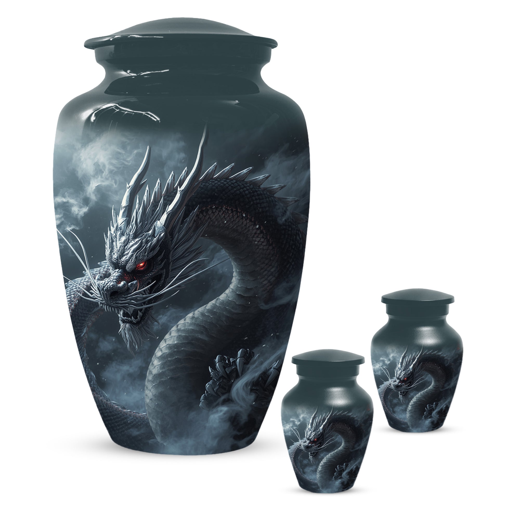 Black Dragon Urn for Human Ashes | Adult Cremation Urn | Mystical Dragon Memorial Funeral Urn