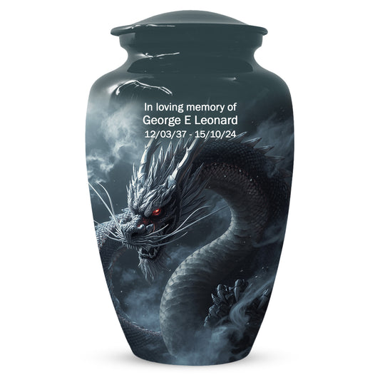 Black Dragon Urn for Human Ashes | Adult Cremation Urn | Mystical Dragon Memorial Funeral Urn