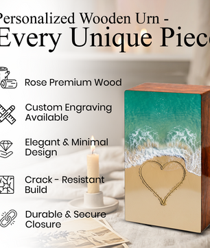 Heart Beach Themed Urn – Ocean Decorative Keepsake Urns for Adults