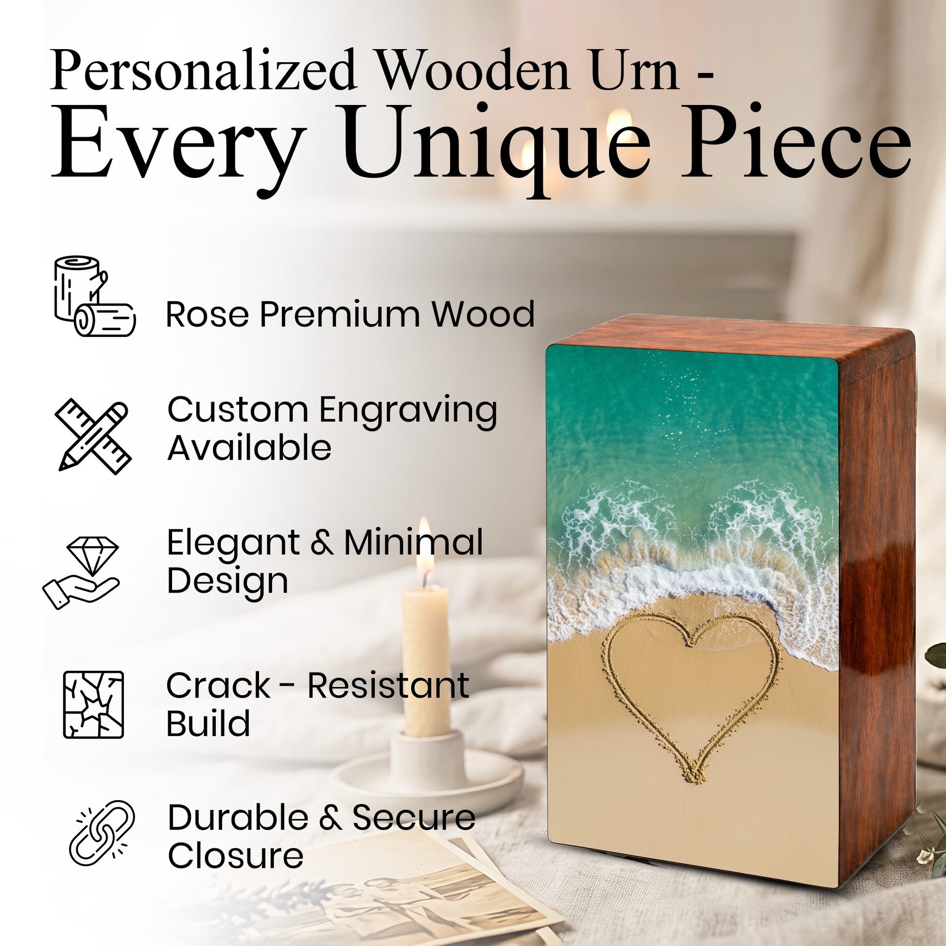 Heart Beach Themed Urn – Ocean Decorative Keepsake Urns for Adults