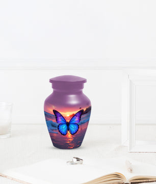 Blue Butterfly Sunset Urn for Human Ashes | Elegant Blue Butterfly Sunset Cremation Urn for Adult Memorial