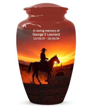 Cowboy Sunset Urn for Adult Ashes | Western Urn | Cowboy Urn for Dad