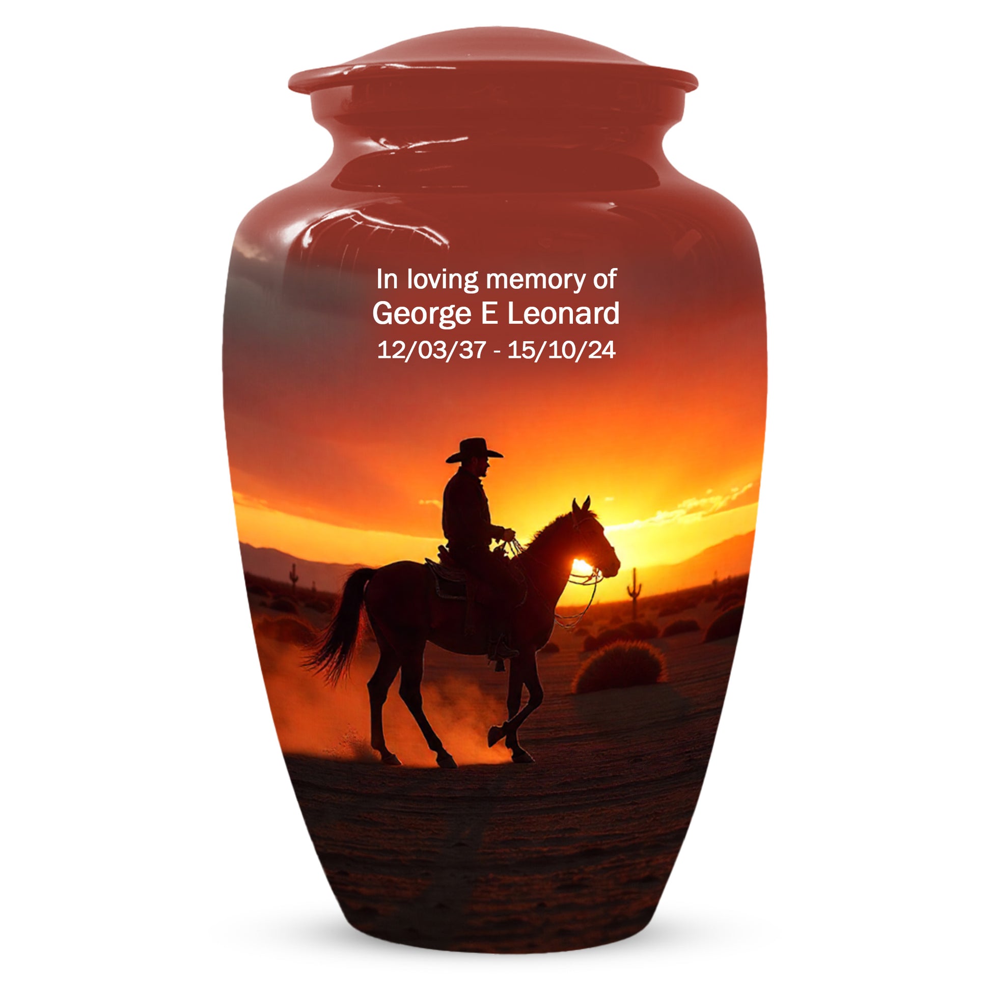 Cowboy Sunset Urn for Adult Ashes | Western Urn | Cowboy Urn for Dad