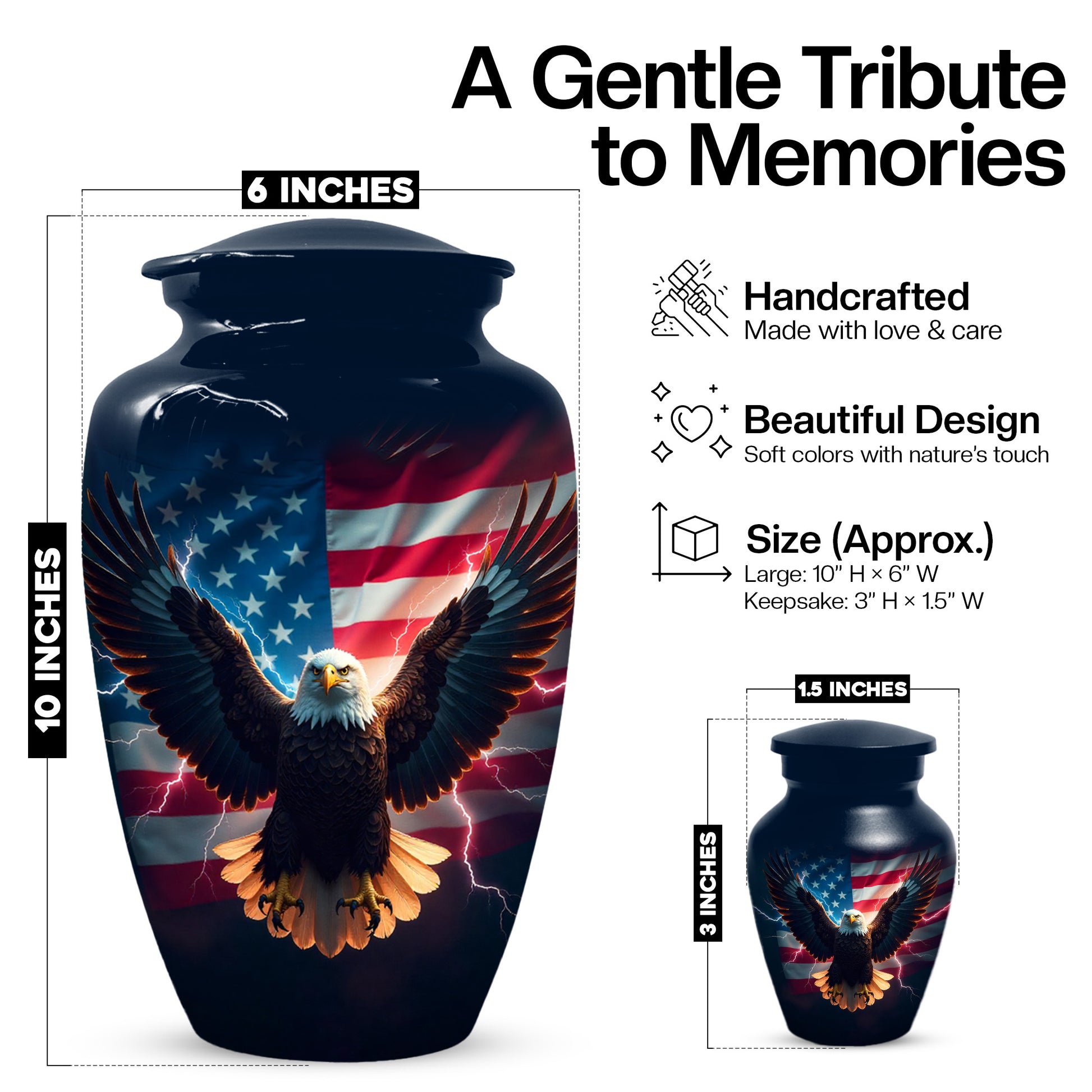 Patriotic Eagle Urn for Human Ashes | American Flag Eagle Adult Cremation Urn Memorial