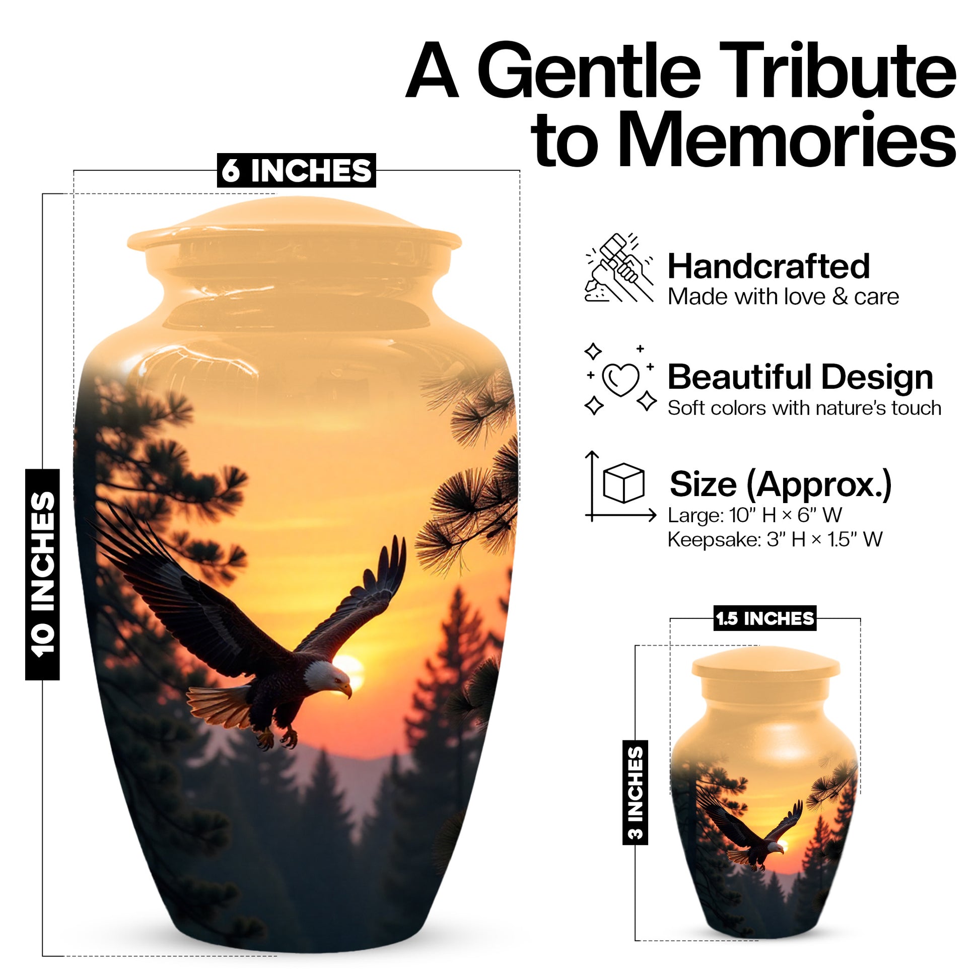 Majestic Eagle Sunset Adult Urn for Human Ashes | Scenic Eagle Adult Cremation Urn Memorial