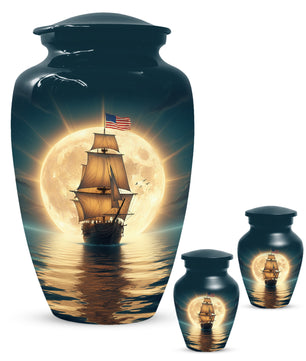 American Flag Sailing Ship Urn for Dad – Personalized Nautical Cremation Urns for Father