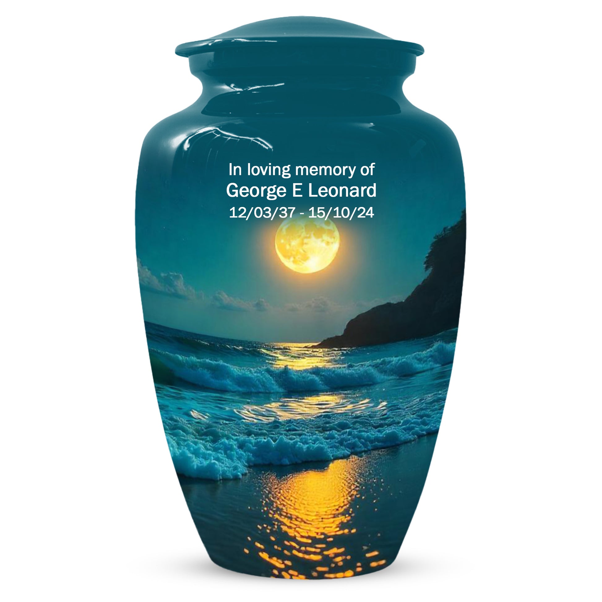 Moonlit Ocean Adult Urn for Human Ashes | Peaceful Coastal Cremation Urn