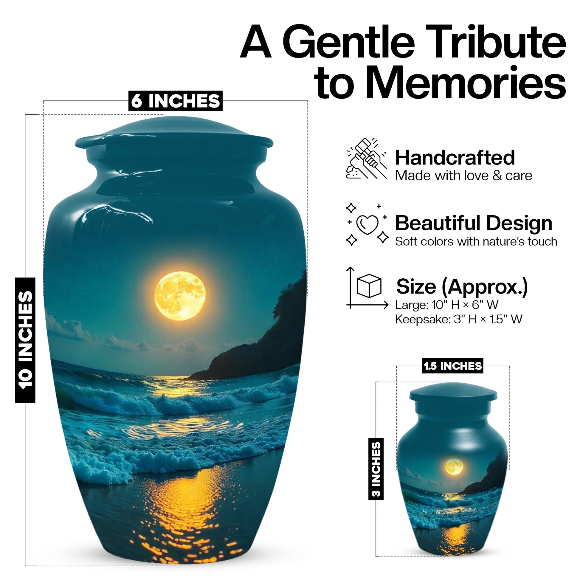 Moonlit Ocean Adult Urn for Human Ashes | Peaceful Coastal Cremation Urn