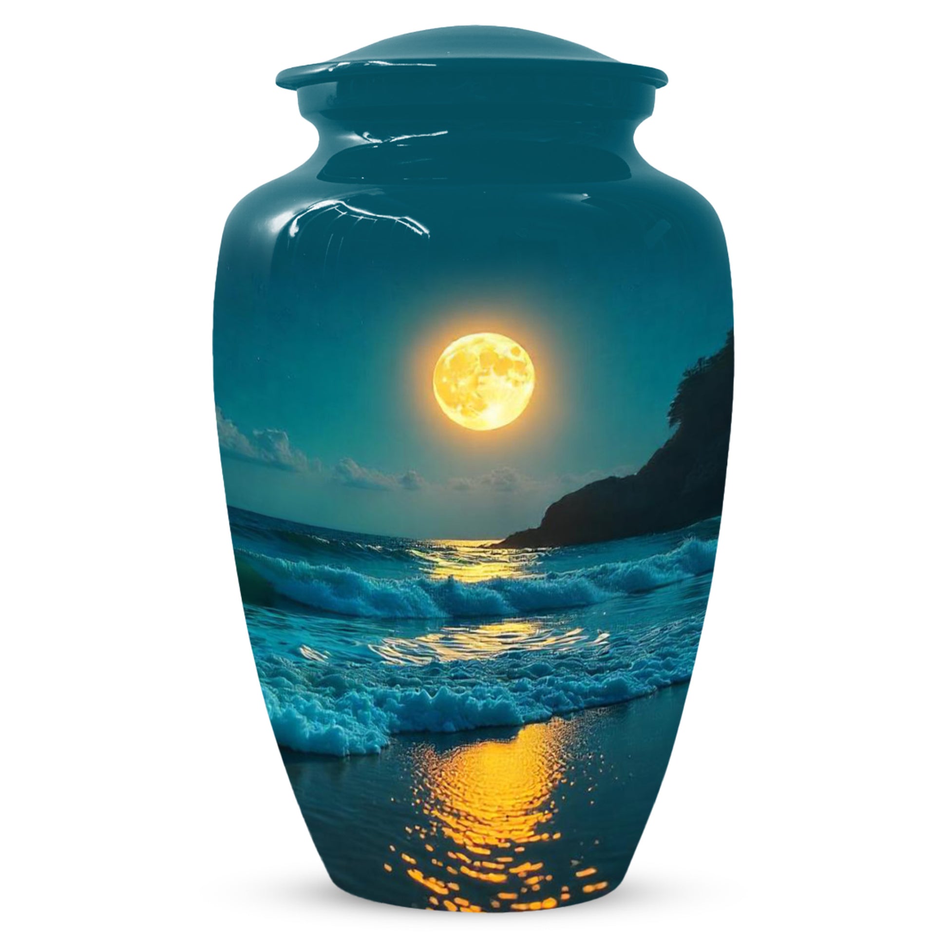 Moonlit Ocean Adult Urn for Human Ashes | Peaceful Coastal Cremation Urn