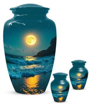 Moonlit Ocean Adult Urn for Human Ashes | Peaceful Coastal Cremation Urn