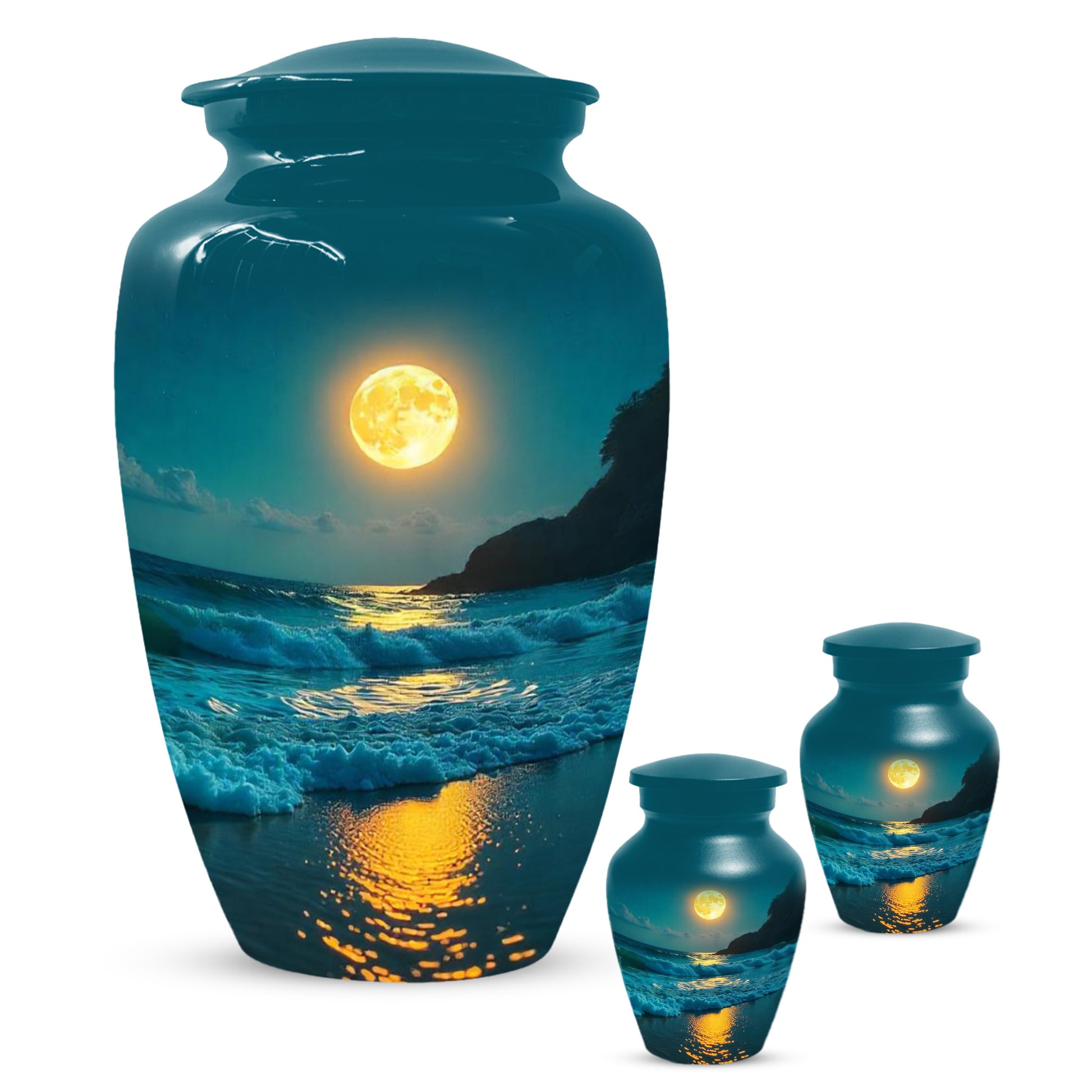 Moonlit Ocean Adult Urn for Human Ashes | Peaceful Coastal Cremation Urn