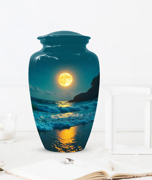 Moonlit Ocean Adult Urn for Human Ashes | Peaceful Coastal Cremation Urn