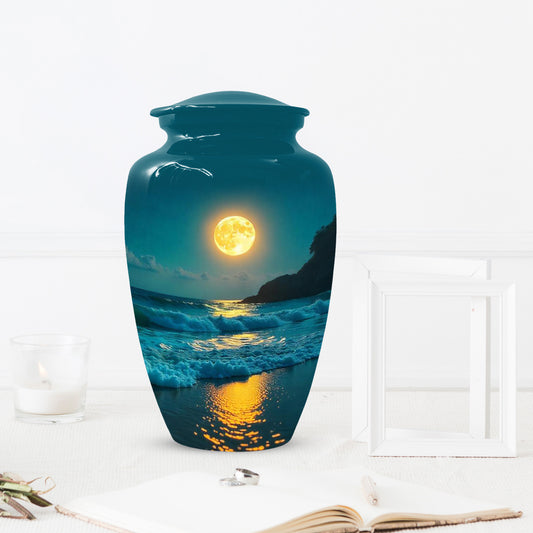 Moonlit Ocean Adult Urn for Human Ashes | Peaceful Coastal Cremation Urn