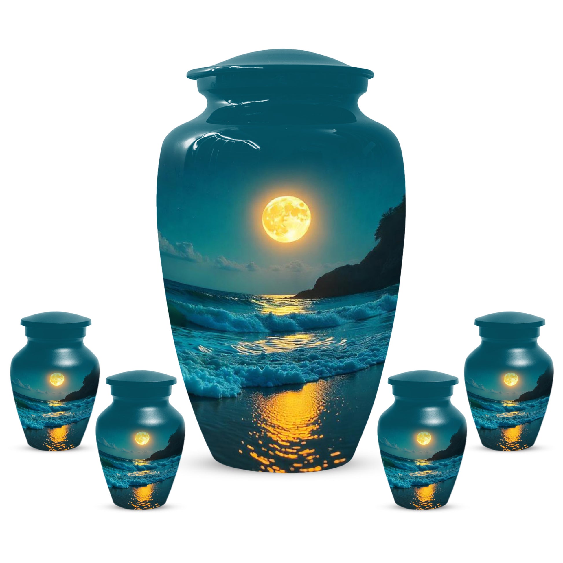 Moonlit Ocean Adult Urn for Human Ashes | Peaceful Coastal Cremation Urn