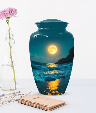 Moonlit Ocean Adult Urn for Human Ashes | Peaceful Coastal Cremation Urn