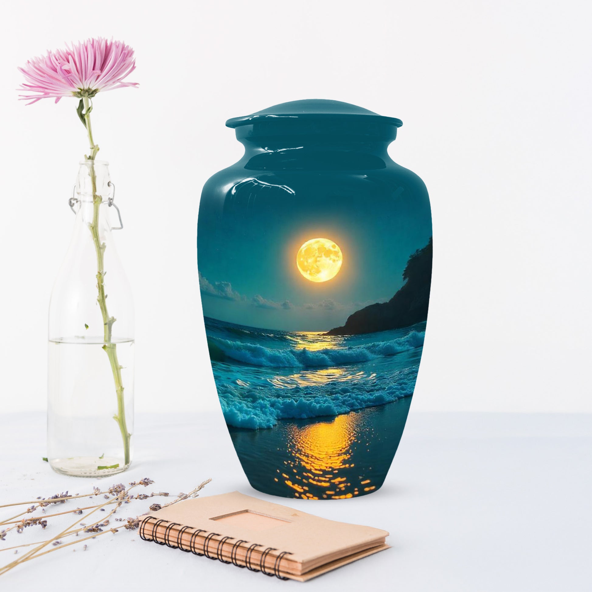 Moonlit Ocean Adult Urn for Human Ashes | Peaceful Coastal Cremation Urn