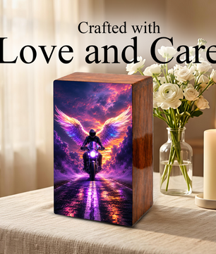 Angel Motorcycle Urn For Dads Ashes - Personalized Biker Memorial Urns For Male