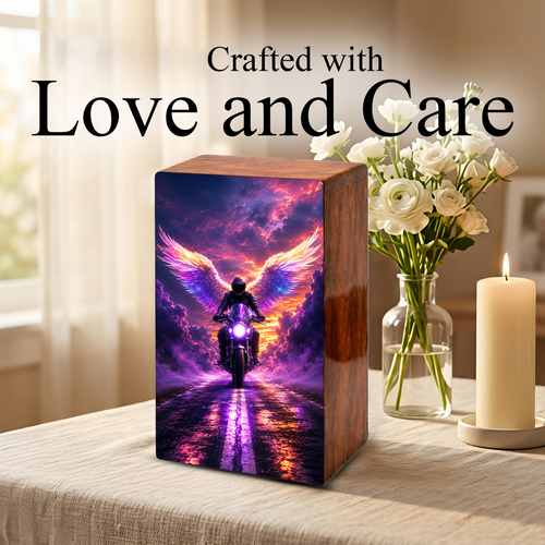 Angel Motorcycle Urn For Dads Ashes - Personalized Biker Memorial Urns For Male