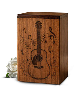 Guitar Music Urn For Human Ashes – Engraved Musician Wooden Urn Keepsake